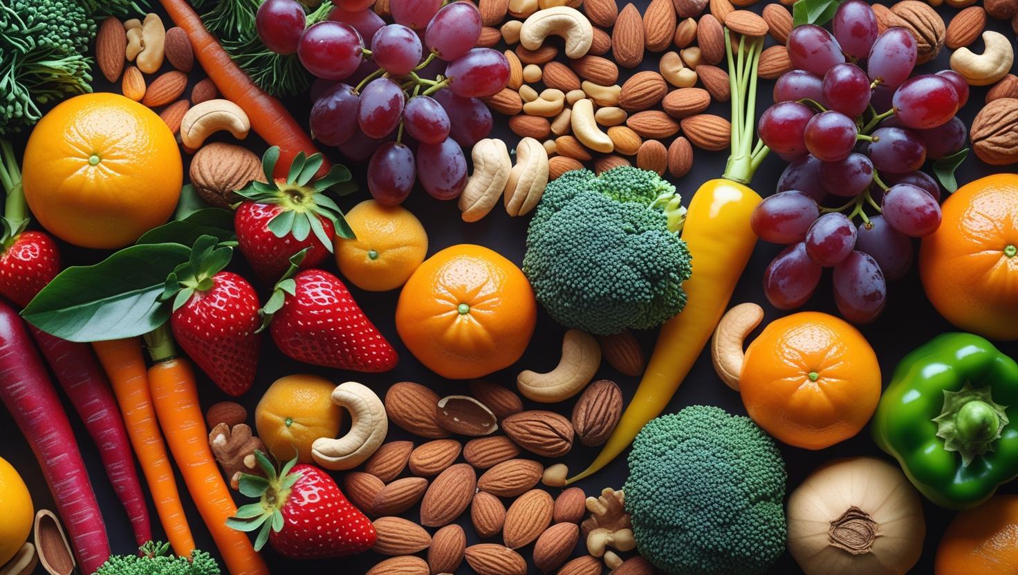 Nuts, fruits, and vegetables.